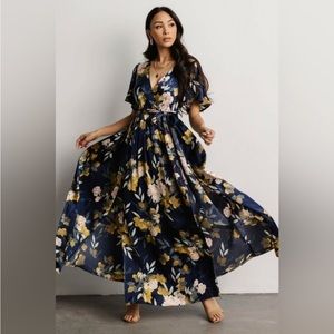 Baltic Born Sicily Satin Maxi Dress in Navy Floral Size XXL